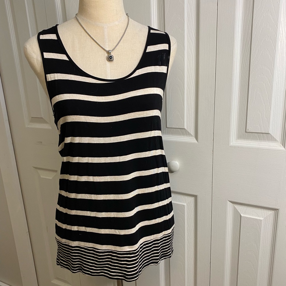 Black & cream stripe tunic tank top
